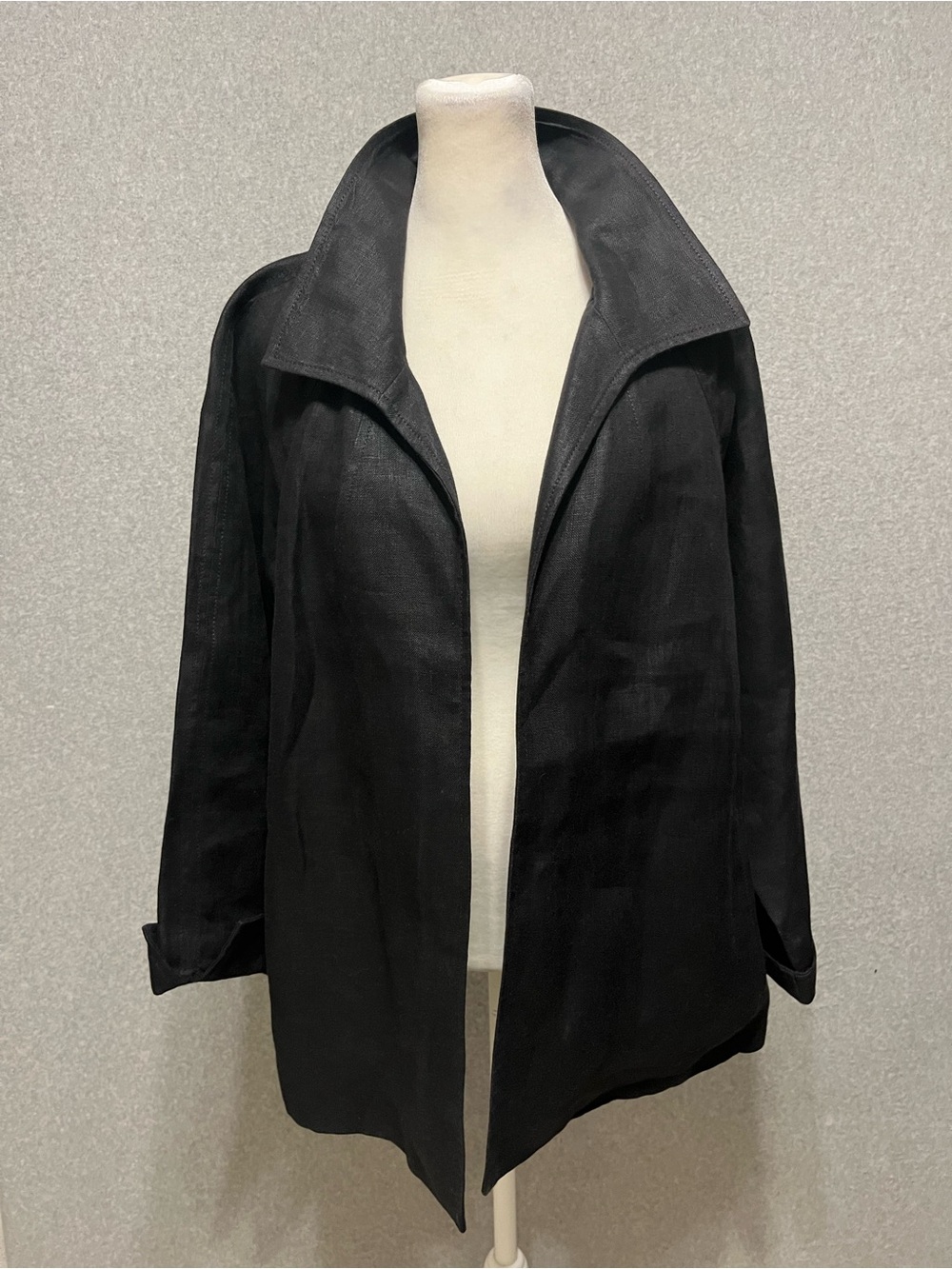 Talbots Irish Linen Open Blazer Jacket Womens 2X Black Minimalist Tailored Swing